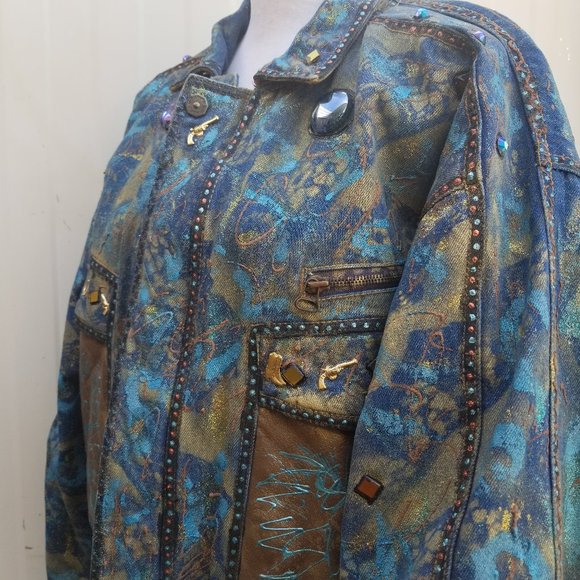 Hand Painted Denim Jacket Horse NYC 80s Vintage XL - Picture 5 of 8